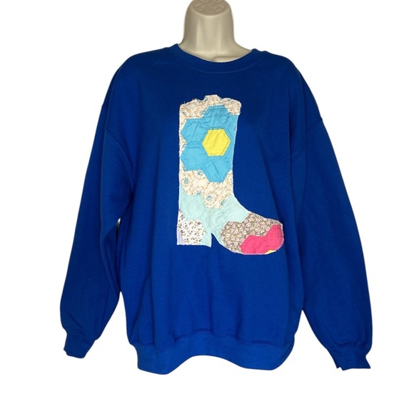 Gildan Blue Oversized Graphic Sweatshirt Long Sleeve Sz L - Picture 7 of 7